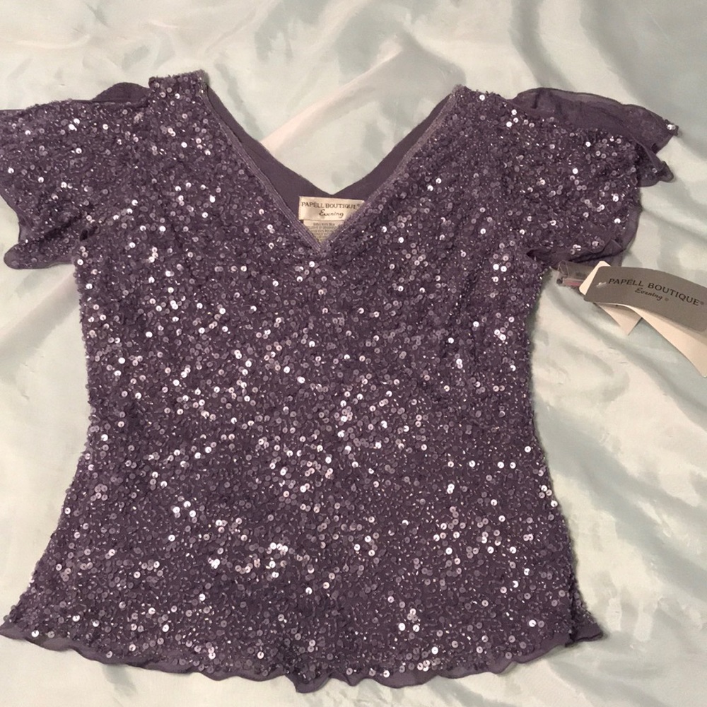 Papell Boutique Dusty Lilac sequined blouse